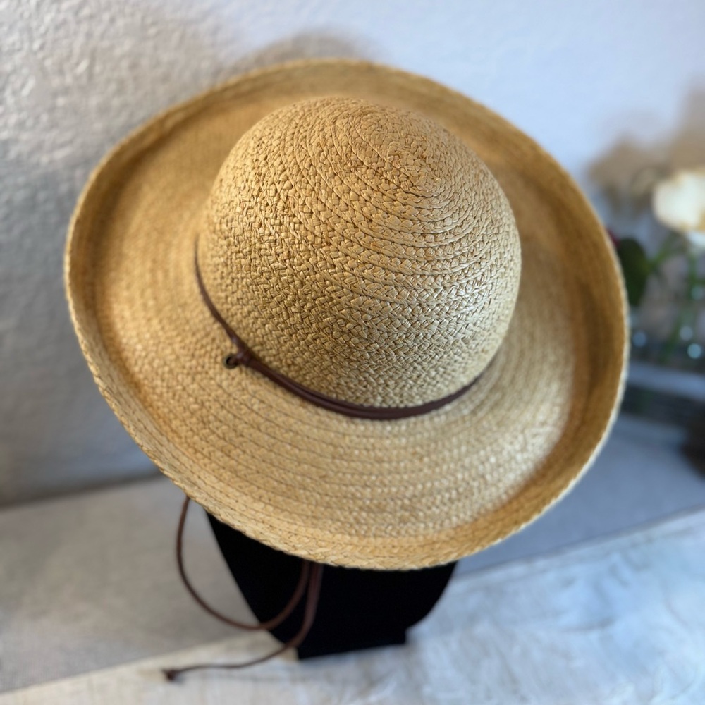 Scala‎ "Cleo" Natural Raffia Straw Sun Hat - Medium - Safari Lifeguard Chin Cord